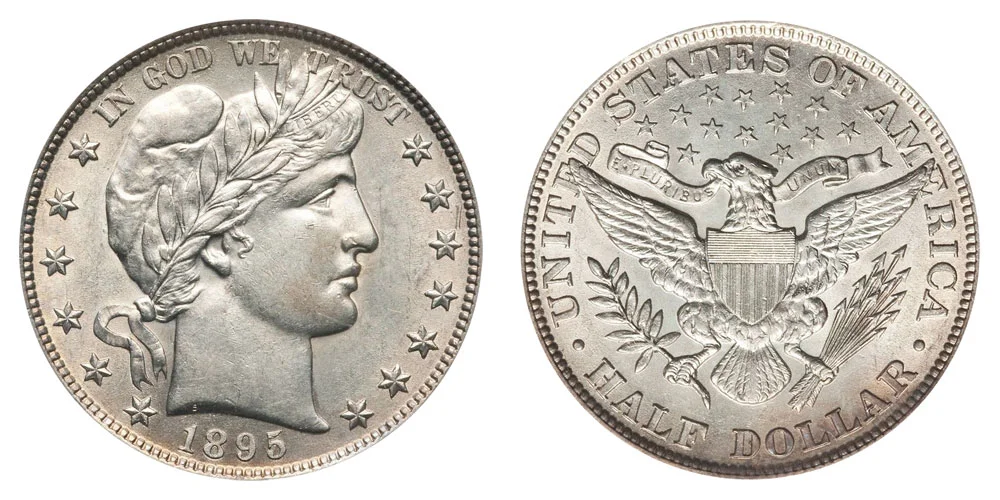 1895-S Barber Half Dollar obverse and reverse showing the S mint mark detail