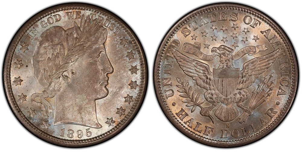 1895-S Barber Half Dollar reverse close-up showing the San Francisco S mint mark