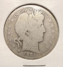 Off-center struck 1895 Barber Half Dollar showing shifted die impression with blank planchet crescent