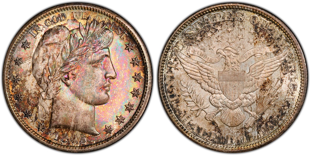 Group of 1895 Barber Half Dollar specimens from Philadelphia, New Orleans, and San Francisco mints showing range of grades
